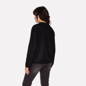 Γυναικεία μαύρη πλεκτή ζακέτα με διακριτική λάμψη, πίσω όψη χωρίς μοντέλο