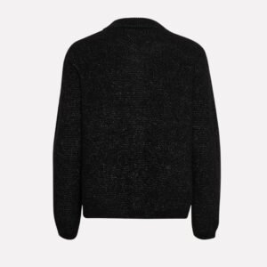 Γυναικεία μαύρη πλεκτή ζακέτα με διακριτική λάμψη, πίσω όψη