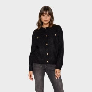 Μαύρη πλεκτή ζακέτα με χρυσά κουμπιά