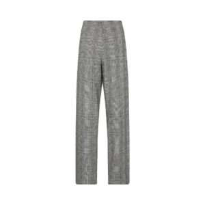 «Γκρι καρό παντελόνι wide leg τοποθετημένο επίπεδα σε λευκό φόντο, δείχνοντας καθαρά το μοτίβο και την ψηλόμεση γραμμή του.»