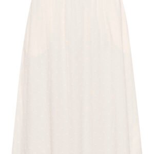 Γυναικεία φούστα midi σε ecru χρώμα με ανάγλυφη υφή και ελαστική μέση, πίσω όψη, σε minimal studio φόντο.